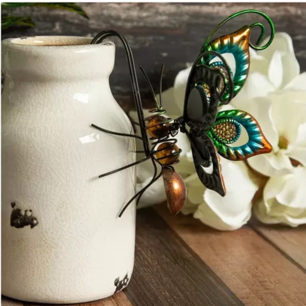 Copper Springy Butterfly Metal Pot Percher - NWT - indoor/outdoor